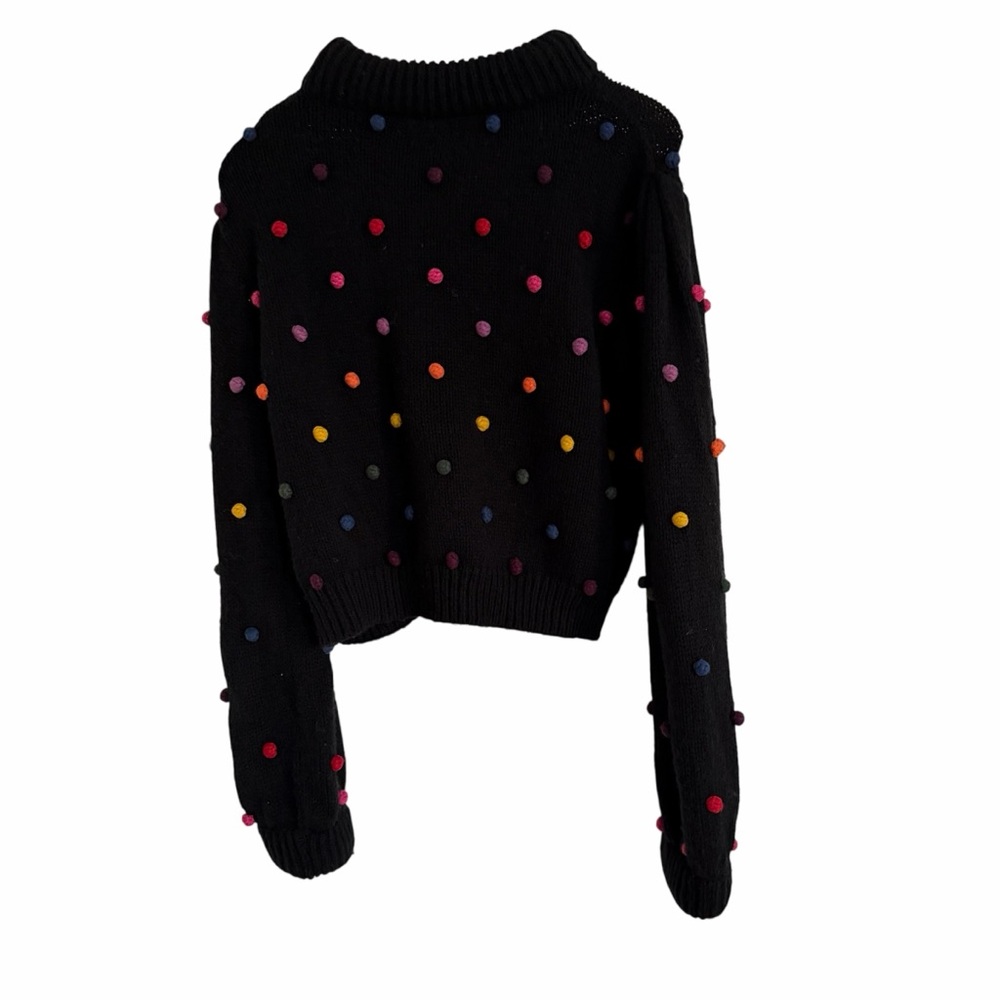 FARM RIO Rainbow Dot Pom Pom Sweater Black & Multicolor - EUC, Large - Picture 10 of 16